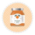 Orange jam label and packaging. The flat original illustration and texts on the minimalist label on the jar. Royalty Free Stock Photo