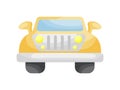 Orange jeep front view isolated on white background, colorful automobile flat style, simple design. Flat cartoon colorful vector