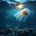 Orange Jellyfish Underwater Coral Reef Sunlight Royalty Free Stock Photo
