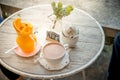 Orange juice blended into a glass jar or Orange smoothie Decorated with orange Royalty Free Stock Photo