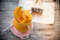 Orange juice blended into a glass jar or Orange smoothie Decorated with orange Royalty Free Stock Photo