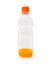 Orange juice bottle isolated on white background. Container of fresh fruit drink. Clipping paths object. Left over concept Royalty Free Stock Photo