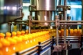 Orange Juice Bottles on Conveyor Belt - Perfect for Product Promotion - Generative AI