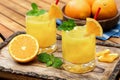 Orange juice cocktail with mint and orange slices Royalty Free Stock Photo