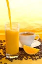 Orange juice, coffee grains Royalty Free Stock Photo