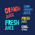 Orange juice, cold drinks hand drawn lettering set