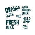 Orange juice, cold drinks hand drawn lettering set