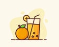 Orange juice cold fresh in glass pipette garnish with flat style