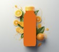 Orange juice drink bottle mockup in 3d illustration on white background, generative AI Royalty Free Stock Photo
