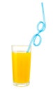 Orange juice with drink straw in glass isolated w clipping path Royalty Free Stock Photo