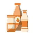 Orange juice drinks and yogurth bottles Royalty Free Stock Photo