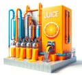 Orange juice factory setup with colorful pipes and tanks