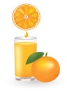 Orange juice with fresh orange and juice drop Royalty Free Stock Photo