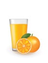 Orange juice with a fresh oranges beside the glass