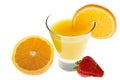 Orange juice with fresh oranges and strawberry Royalty Free Stock Photo