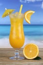 Orange juice fruit drink on the beach Royalty Free Stock Photo