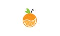 Orange juice fruit with straw drink fresh logo design icon