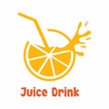 Orange juice fruit with straw drink fresh logo design icon