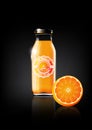 Orange juice in a glass bottle for design advertisement and vintage logo, fruit, transparent, Vector