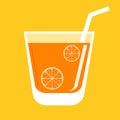 Orange juice in a glass with orange pieces. Drink logo. Goblet icon