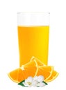 Orange juice in the glass and orange slices isolated on white Royalty Free Stock Photo