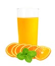 Orange juice in the glass and slices isolated on white Royalty Free Stock Photo