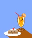 The orange juice glass and straw with layer cake Royalty Free Stock Photo