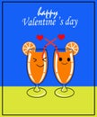 The orange juice glass and straw with orange slice on  valentine card Royalty Free Stock Photo