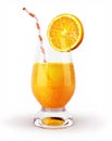 Orange juice in a glass with straw and slice. Royalty Free Stock Photo