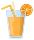 Orange juice glass with straws. Cartoon drink icon Royalty Free Stock Photo