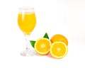 Orange juice with orange slice and leaf, isolate on white with clipping path Royalty Free Stock Photo