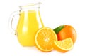 Orange juice with orange slices isolated on white background. juice in jug Royalty Free Stock Photo