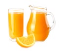 orange juice with orange slices isolated on white background. juice in jug Royalty Free Stock Photo