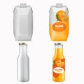 Orange juice package mock up set, vector isolated illustration Royalty Free Stock Photo