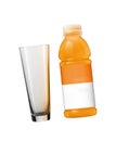 Orange juice in plastic bottle and glass