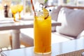 Orange juice on restaurant background Royalty Free Stock Photo