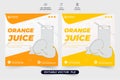 Orange juice sale social media post vector with orange color shapes. Food and beverage promotional template design. Juice and