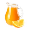 orange juice with orange slices isolated on white background. juice in jug Royalty Free Stock Photo