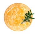 Orange juice soda cocktail with rosemary top view isolated on white background, clipping path included Royalty Free Stock Photo