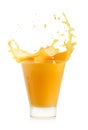 Orange juice splash isolated on a white Royalty Free Stock Photo