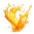 Orange juice splash isolated on white background, fruit juice crown splashing wave swirl with drops Royalty Free Stock Photo