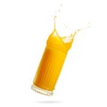 orange juice splash isolated on white. glass of splashing orange juice. close up. stock photo Royalty Free Stock Photo