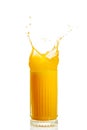 orange juice splash isolated on white. glass of splashing orange juice. close up. stock photo Royalty Free Stock Photo