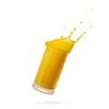 orange juice splash isolated on white. glass of splashing orange juice. close up. stock photo Royalty Free Stock Photo