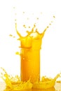 orange juice splash isolated on white. glass of splashing orange juice. close up. stock photo Royalty Free Stock Photo