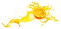 Orange with Juice Splashes Royalty Free Stock Photo