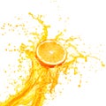 Orange juice splashing with its fruits isolated on white Royalty Free Stock Photo