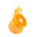 Orange juice splashing with its fruits isolated on white background Royalty Free Stock Photo