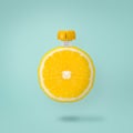 Orange juice and straw on blue pastel background, Refreshing concept Royalty Free Stock Photo