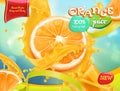 Orange juice. Sweet fruits. 3d realistic vector, package design Royalty Free Stock Photo